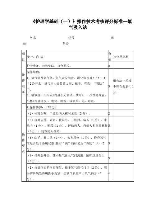 改过氧气吸入法和吸痰法评分标准