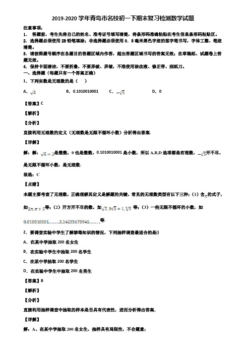 2019-2020学年青岛市名校初一下期末复习检测数学试题含解析