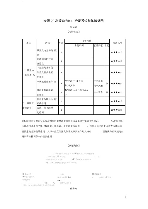 浙江省高考生物总复习专题20高等动物的内分泌系统与体液调节