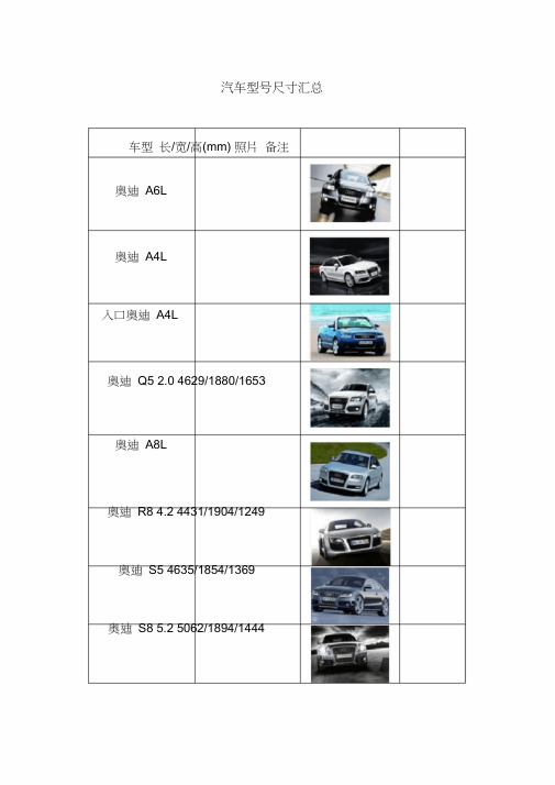 各品牌汽车尺寸大全实用模板