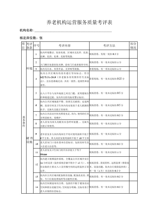 养老机构运营服务质量考评表