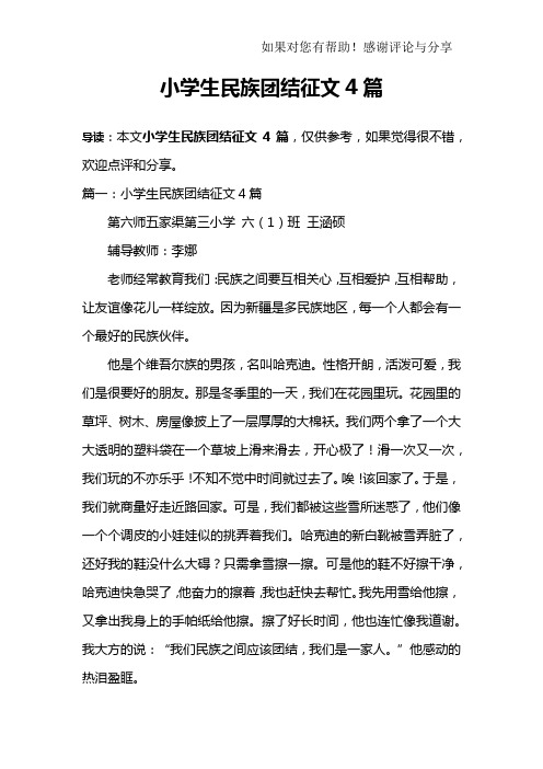 小学生民族团结征文4篇