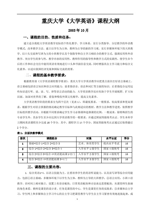 重庆大学《大学英语》课程大纲