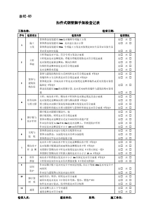 02-03扣件式钢管脚手架检查记录