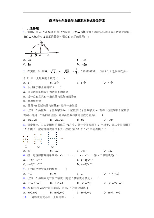 商丘市七年级数学上册期末测试卷及答案