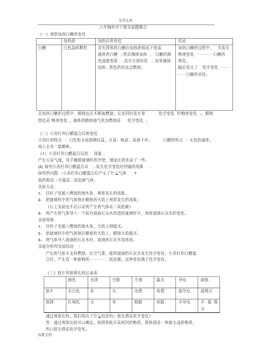 教科版六年级科学下册实验题集合