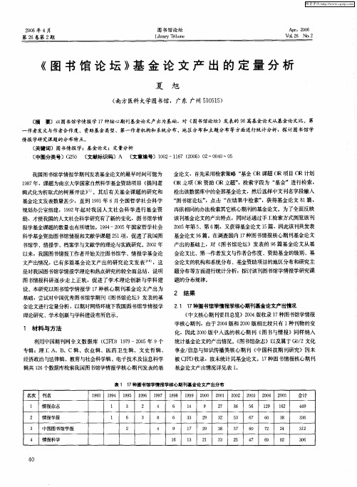 《图书馆论坛》基金论文产出的定量分析