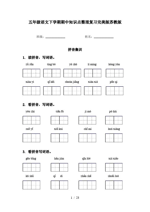 五年级语文下学期期中知识点整理复习完美版苏教版