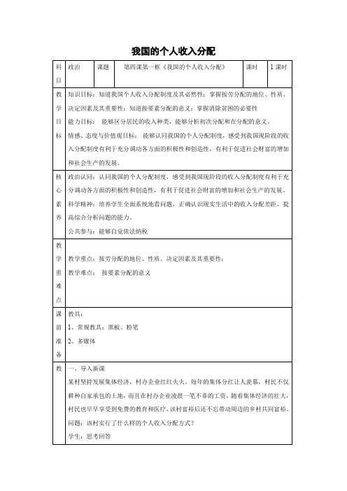 教学设计2：4.1 我国的个人收入分配