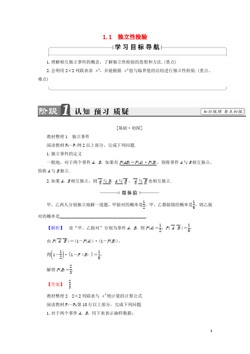 高中数学 1.1 独立性检验学案 新人教B版选修12