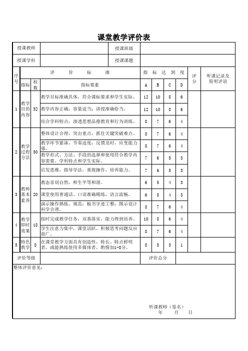 课堂教学评价表