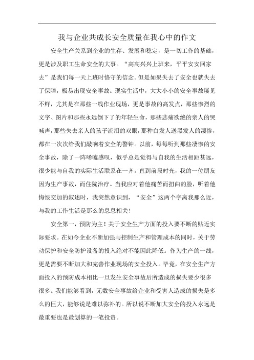 我与企业共成长安全质量在我心中的作文