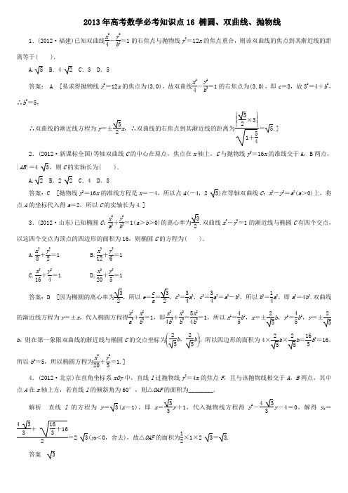 2013年高考数学必考知识点16 椭圆、双曲线、抛物线