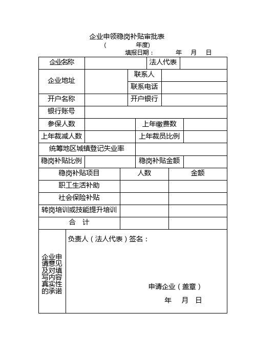 企业申领稳岗补贴审批表