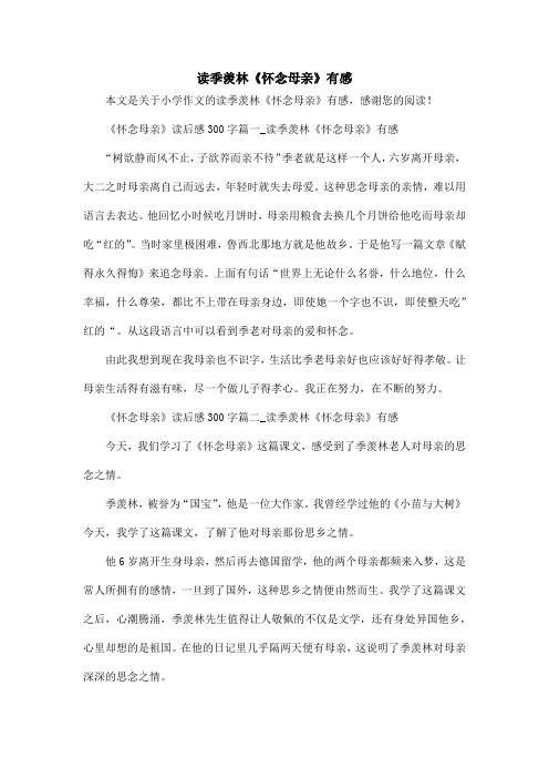 读季羡林《怀念母亲》有感_小学作文