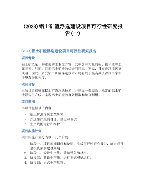 (2023)铝土矿渣浮选建设项目可行性研究报告(一)