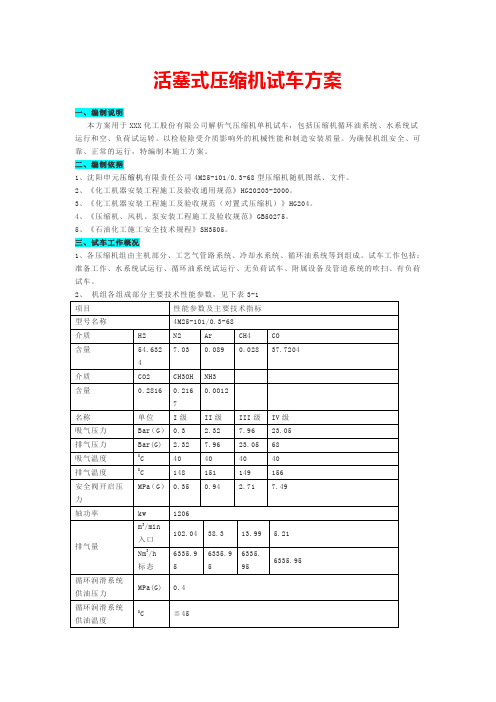 活塞式压缩机试车方案