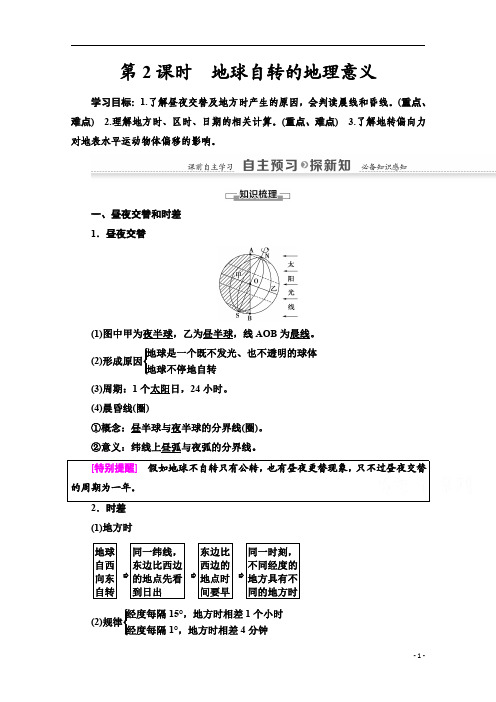 2020-2021学年地理人教版必修1：第1章+第3节+第2课时 地球自转的地理意义