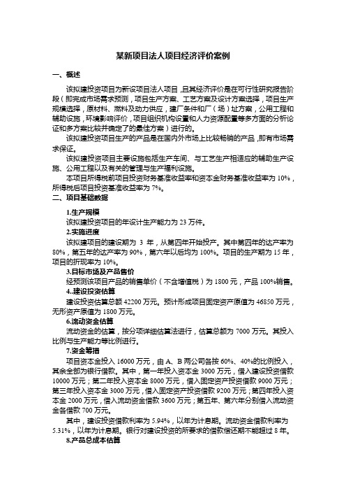 案例5-某新项目法人项目经济评价