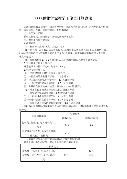 某某职业学院教学工作量计算办法