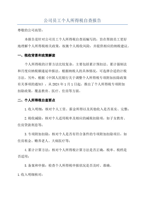 公司员工个人所得税自查报告