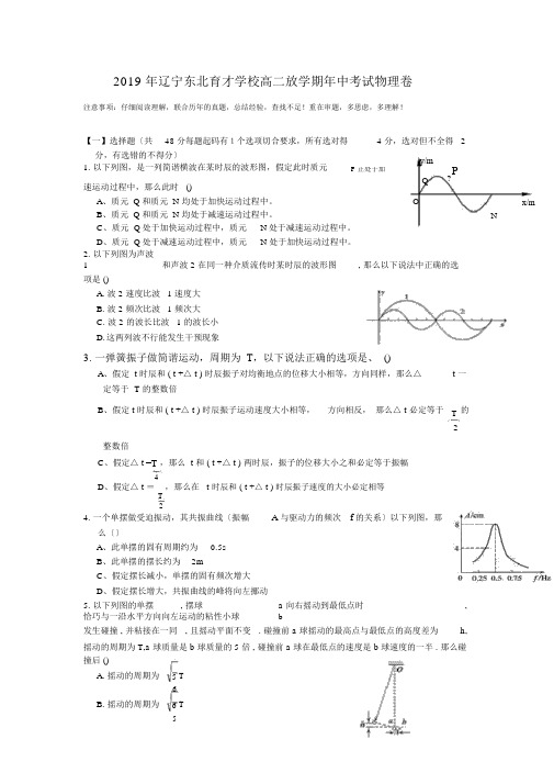 2019年辽宁东北育才学校高二下学期年中考试物理卷