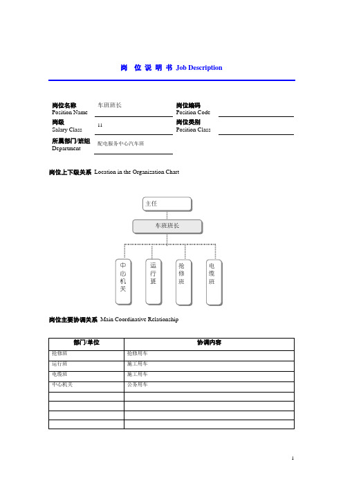 5.2车班班长岗位说明书