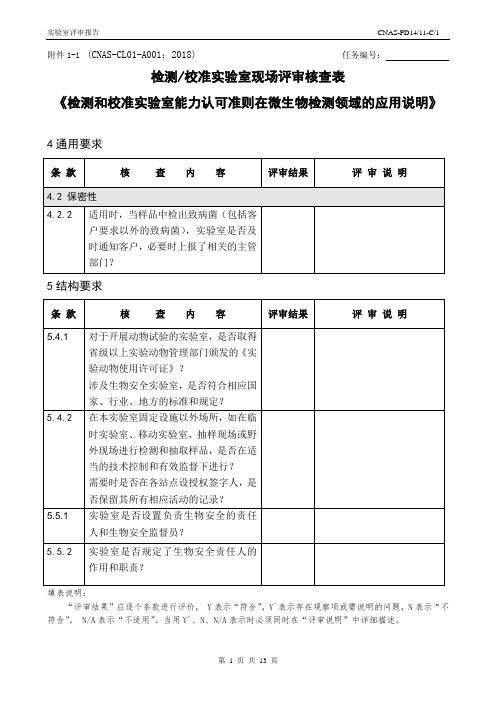 CNAS-CL01-A001：2018核查表