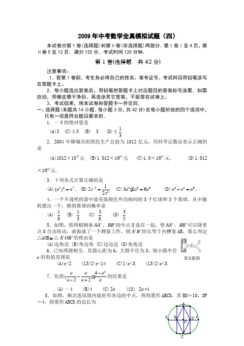 2009年中考全真模拟试卷四(附答案)