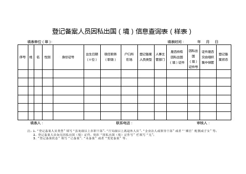 登记备案人员因私出国(境)信息查询表(样表)【模板】