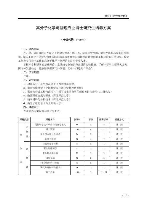 高分子化学与物理专业博士研究生培养方案