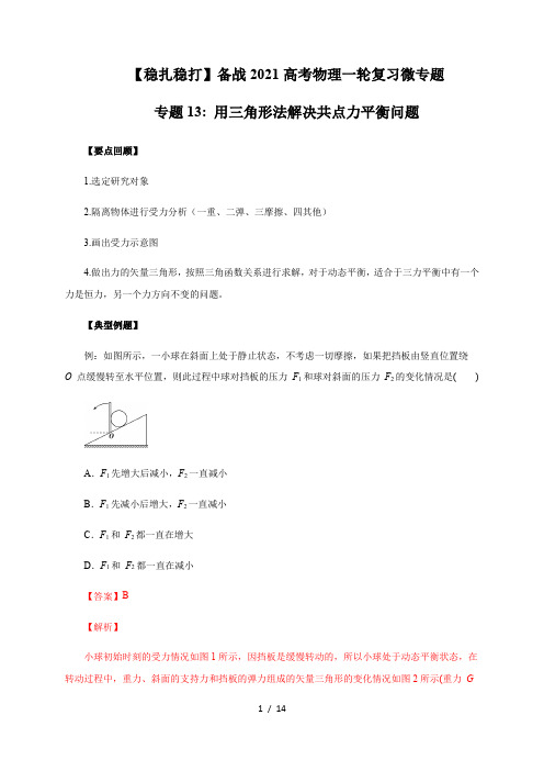 专题13：用三角形法解决共点力平衡问题—【稳扎稳打】备战2021高考物理一轮复习微专题