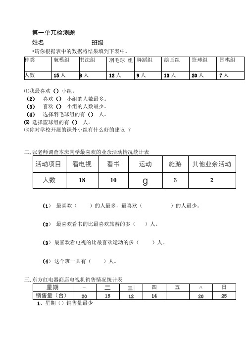 人教版小学二年级下册数学第一单元测试题