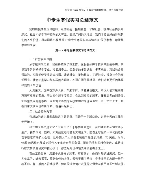 中专生寒假实习总结范文