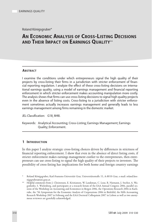 AN ECONOMIC ANALYSIS OF CROSS-LISTING DECISIONS AND THEIR IMPACT ON EARNINGS QUALITY