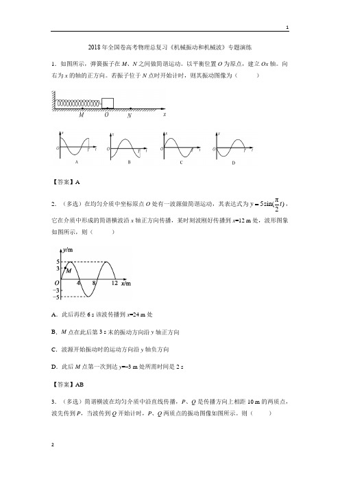 2018年全国卷高考物理总复习《机械振动和机械波》专题演练(含答案)