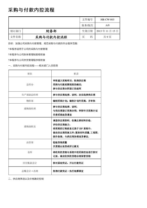 采购与付款内控流程