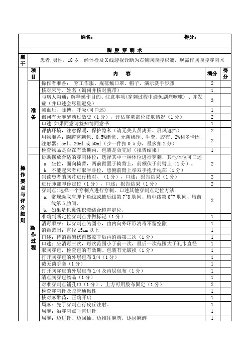 胸腔穿刺 评分表