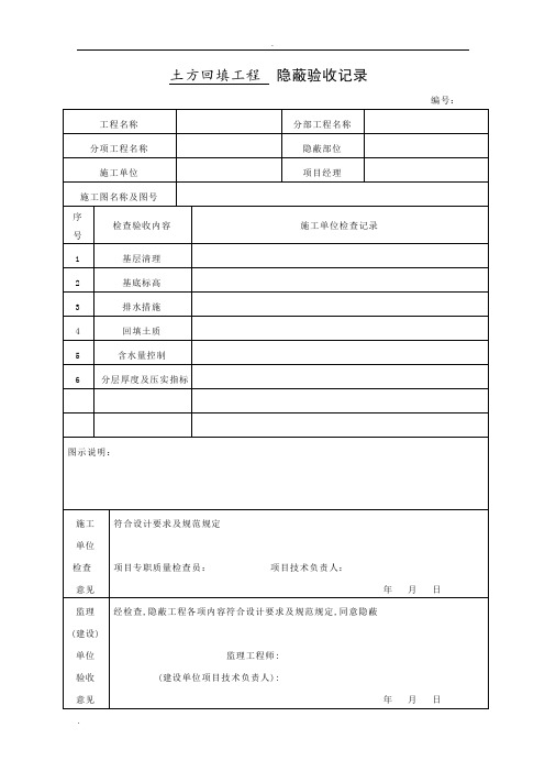 土方回填工程隐蔽验收记录