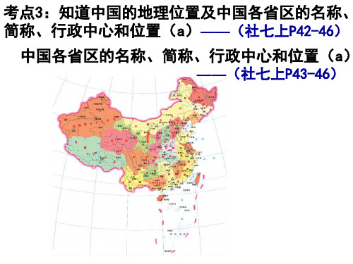 考点3(2)知道中国各省区的名称、简称、行政中心和位置