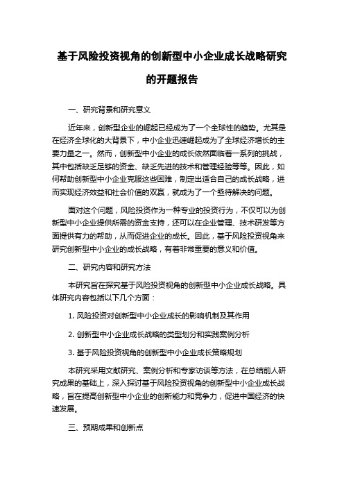 基于风险投资视角的创新型中小企业成长战略研究的开题报告