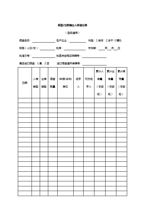 疫苗注射器出入库登记表