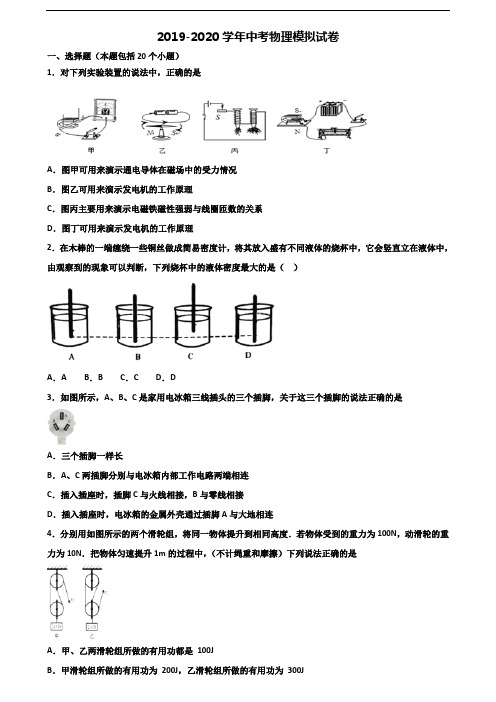 山东省滨州市2019-2020学年中考物理达标测试试题