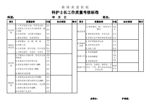 科护士长工作质量考核标准