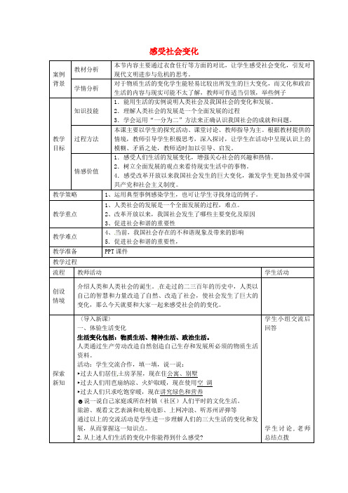 江苏省张家港市第一中学九年级政治全册 1.1.1 感受社会变化教案 苏教版