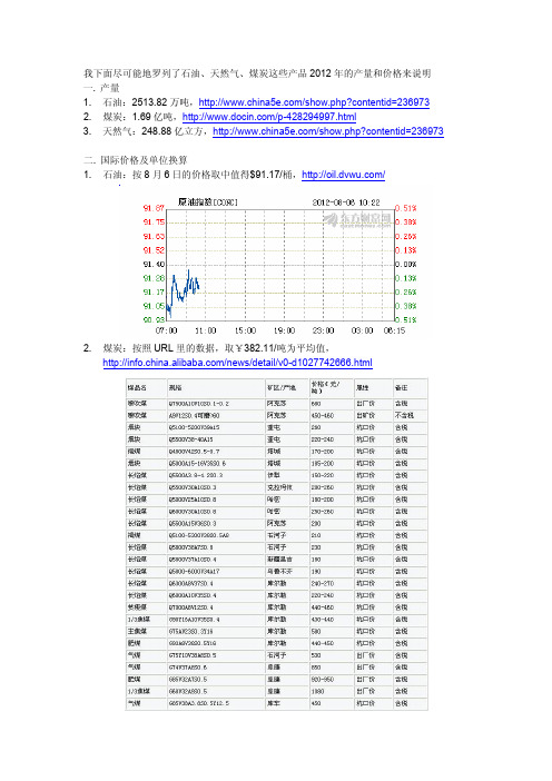 2012年新疆石油、煤炭、天然气产值成本估算