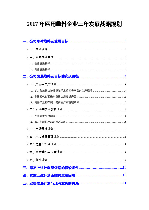 2017年医用敷料企业三年发展战略规划