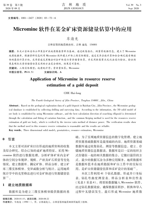 Micromine软件在某金矿床资源储量估算中的应用