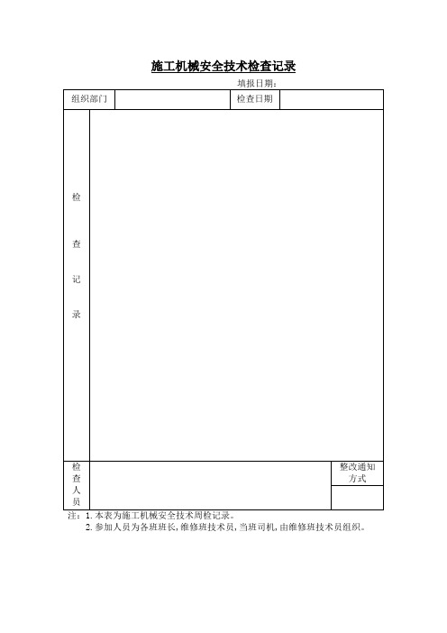 施工机械周检查记录表、安全环境问题整改单(周检模版)