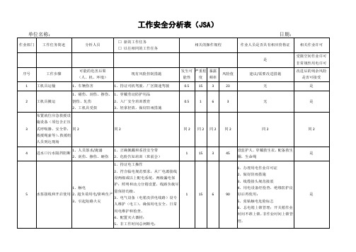 受限空间工作安全分析表JSA